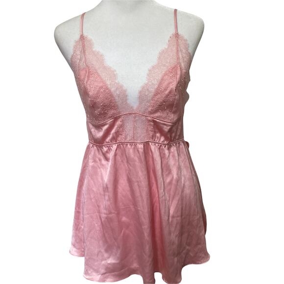 Victoria's Secret Babydoll Nighty size M NWT New Pink Satin Matching T-thong - Picture 1 of 10